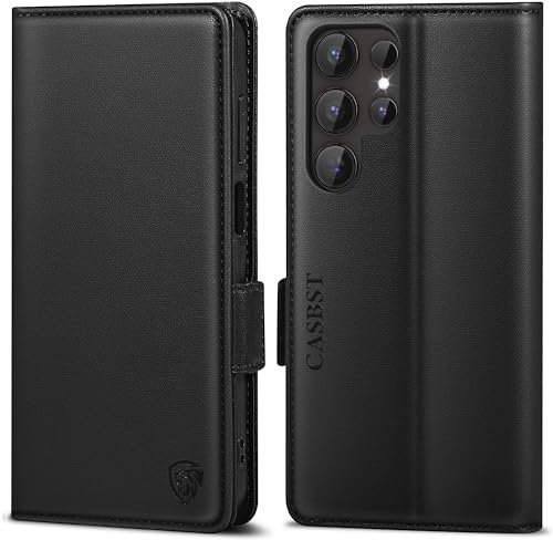 CASBST Handyhülle für Samsung Galaxy S24 Ultra Hülle Premium Leder Schutzhülle Klappbar mit Kartenfach Ständer Magnet Handytasche mit RFID Flip Case Cover Klapphülle für Samsung S24 Ultra Schwarz