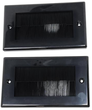 2pcs. Dual Gang Brush Wall Outlet Cable Entry Plate, Tidy Mount Faceplate, Black (Screws Included) Set of 2
