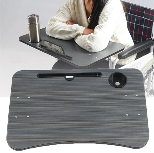 LJLAO Rollstuhltablett Aus Holz, Abnehmbares Rollstuhl-Schoßtablett, Mit Kartenfach Für Mobiltelefon Und Kartenfach Für Wasserbecher, Tragbarer Rollstuhltisch Zum Essen, Lesen Und Ausruhen,Black