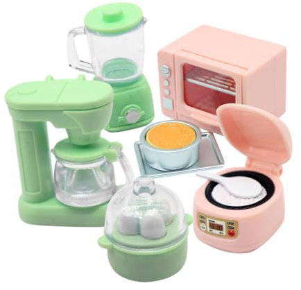 SEWOART Miniatur Puppenhaus Zubehör Set 6 Teiliges Set Mit Realistischen Geräten Wie Ofen Kaffeemaschine Entsafter Und Eierkocher Für Puppenhaus Dekoration Und Szenenbau