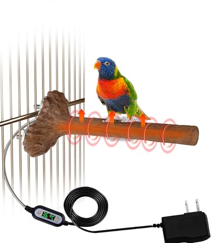 Beheizte Vogel-Sitzstange für Käfig, 32,8 °C ~ 47,8 °C, einstellbare | 6 Heizstufen, Vogelkäfig-Heizung, Wärmer für Papageien, Nymphensittiche, Sittiche, kleine Vögel