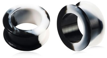 Longbeauty Hart Silikon Flesh Ear Tunnel Hollow Ohr Plug Double Flared Flexibler Ohr Expander Ohr Piercing, Weiß & Schwarz, 20MM