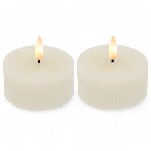 MIJOMA LED-Echtwachskerze mit realistischer Flamme, Timer und batteriebetrieb | Indoor LED-Kerze mit warmweißem Licht | Natürliche Optik (Orange - Teelichter, Ø7cm x 6cm)