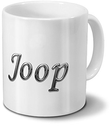 printplanet Tasse mit Namen Joop - Motiv Chrom-Schriftzug - Namenstasse, Kaffeebecher, Mug, Becher, Kaffeetasse - Farbe Weiß