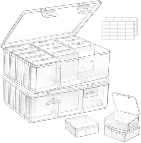 Lifewit 2 Pack(32Pcs) Bead Organiser Storage Box with Anti-Tipping Divided Base, Plastic Small Craft Organiser, for Bracelet Jewelry Making Kits, Diamond, Nails, Clear