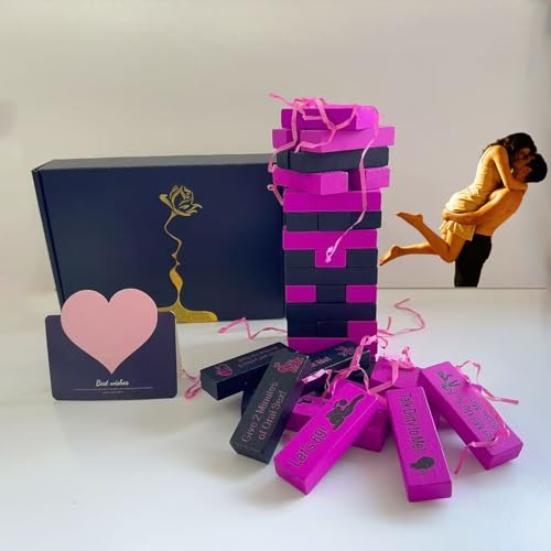 48 Stück Super Freche Blocktricks für Paare und Erwachsene, Spiel für Erwachsene, Stapelturm Valentinstag, Paarspiele, Stapelbare Holzbausteine für Erwachsene