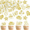 Blumomon 40Pcs Edible 50th Wedding Anniversary Cupcake Toppers Edible Gold 50th Golden Wedding Anniversary Cupcake Decoration for Celebration Party Supplies