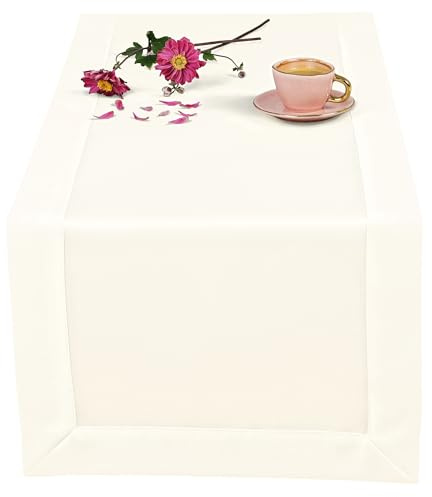 invitta Tischläufer Classic Elegance Champagner 40x140 cm, Uni Glatt Elegant mit 5 cm Kuvertsaum Fleckabweisend mit Lotuseffekt 100% Polyester, O5 H200 377