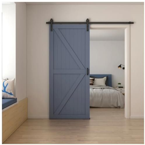 HORI Holzschiebetür Barndoor Natur mit Montageschiene, aus Massivholz im Scheunentor-Stil, platzsparende Schiebetür für Innenräume, 915 x 2135 mm, DIN links/rechts, Schiebetürsystem komplett Farbe: