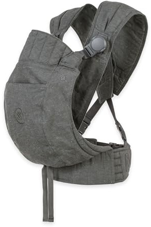 emma & noah Premium Babytrage – mitwachsend 3,5–15kg, ergonomisch, leise Magnetverschlüsse, gepolsterte Gurte & Hüftgurt, Leinen & Bio-Baumwolle (Essential Grau)