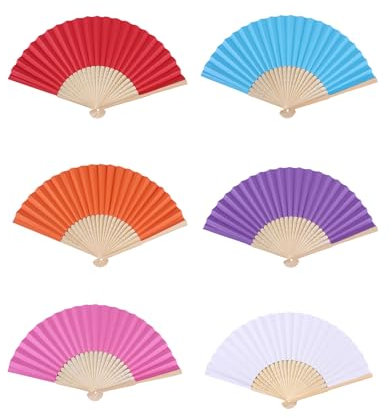 Omeblos 6Pcs Paper Fans, Bamboo Handheld Folding DIY Handmade Fans, Paper Folding Hand Fans, Folding Handheld Fans, Chinese Fan Paper Fans for Cooling Down, DIY Wedding Dancing Party Favors