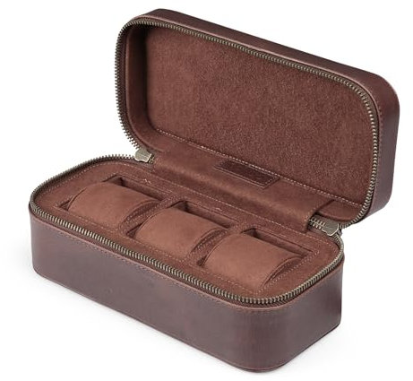 Londo Belmont Uhrenbox aus echtem Leder, stilvolle schützende, langlebige Vitrine zur Aufbewahrung von Uhren, hochwertiger Organizer für Männer und Frauen, Sammler (braun)