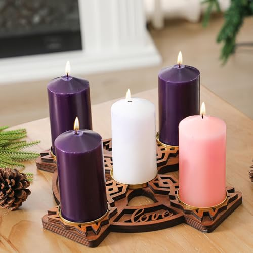 Roowest Adventskranz-Kerzenhalter aus Holz mit keltischem Knoten für Weihnachten, Tischdekoration, religiöses Geschenk (Kerzen Nicht im Lieferumfang enthalten)
