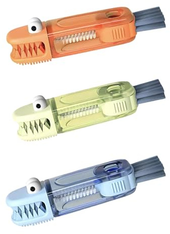 3Pcs 3 in 1 Cup Lid Cleaning Brush, Bottle Brush Set for Deep Cleaning, Small Crocodile Design Cup Lid Cleaning Tools with Blue Orange Green Colour
