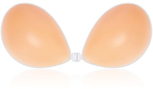 CatoFree Push Up Stick On Bra, Reusable Sticky Adhesive Silicone Bra with 2Pcs Nipple Covers for Evening Dress, Wedding Dress and Backless Strapless Clothing (UK, Cup & Band, C, Beige)