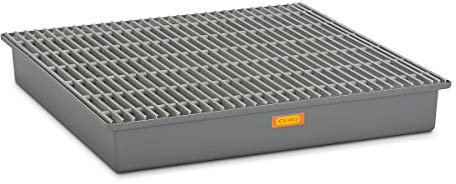 CEMO | GFK-Boden-Auffangwanne | 4 x 200-l-Fass | ohne Zulassung | mit GFK-Gitterrost