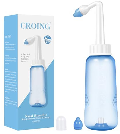 CROING (500ml Bouteille)Lavage de Nez/Sinus Rinse/Rinçage des Sinus/Lavage Nez/Irrigation Nasale/Neti Pot/Douche Nasale