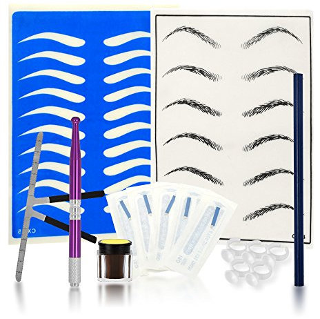 Anself Kit Profesional de Práctica Tatuaje Ceja Permanente Microblading Set Manual Ceja Pluma Pigmento Tinta Práctica de la Piel Herramienta