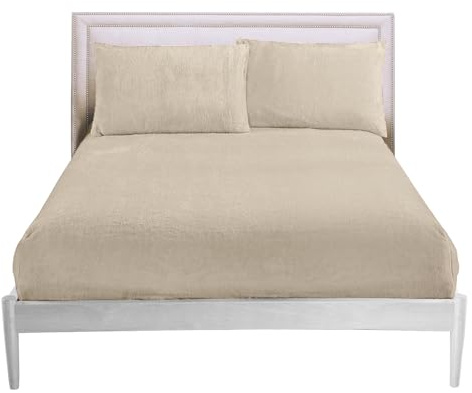 GAVENO CAVAILIA Teddy Fleece Luxurious Super Soft Warm and Cosy Fitted Bed Sheet (Cream, Double Matching Fitted Sheet)