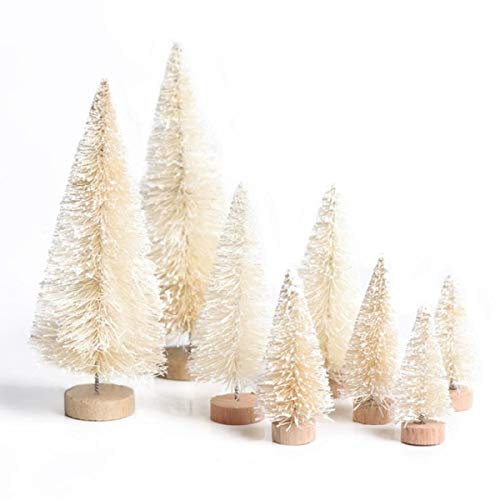 Yalulu Lot de 8 Sapin de Noel Artificiel Arbre de Houx Mini Arbre de Noël Miniature Table Miniature Decoration (Blanc)