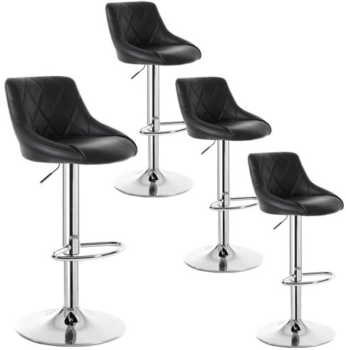 WOLTU 4er Set Barhocker Tresenhocker Bistrostuhl mit Rüchlehne,stufenlose Höhenverstellung, verchromter Stahl Kunstleder Schwarz 9180