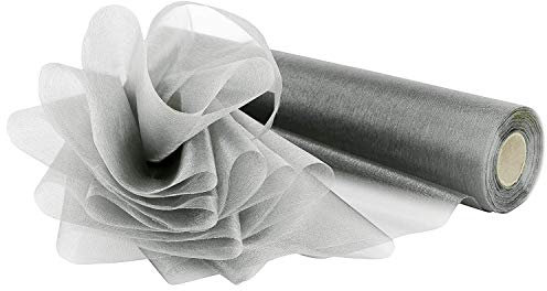 WedDecor 25m x 29cm Snow Sheer Organza Rolls Glitter Fabric for Table Runner Sashes Wedding Decoration, Chair Cover Bows, Table Back Drop, Ribbon Crafting Supplies, Silver