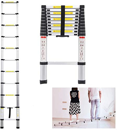 3.2M 10.5ft Extendable Ladders Telescoping Aluminium Portable Compact Loft Ladder Multi-Purpose Roof Work Decoration Lightweight EN131