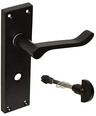 HANDLESTORE Victorian Scroll Matt Black Door Handles - Latch, Lock or Bathroom (Bathroom Set)
