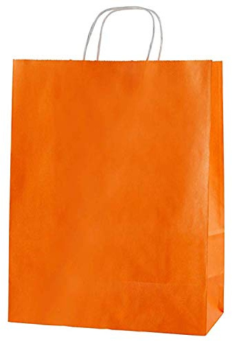 Thepaperbagstore 30 Orangefarbene Papiertüten mit Henkel 25 x 11 x 31 cm | 100 g/m² Kraftpapier mit gedrehten Papiergriffen – für Geschenke, Einzelhandel, Partys, Take-away und Veranstaltungen.