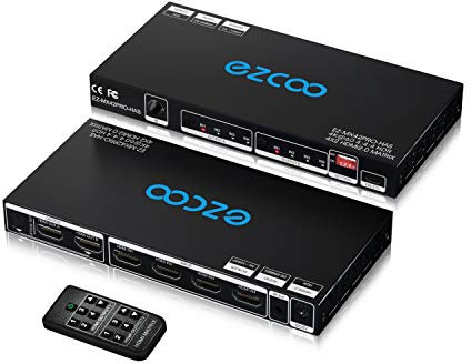 HDMI Matrix 4 in 2 Out 4K 60Hz 4:4:4 HDR D-o-l-b-y Vision Atmos SPDIF 5.1CH Breakout 3.5mm Stereo HDCP2.2- PC Console 16 EDID HDMI Scaler 4K 1080P Sync, HDCP2.2 HDMI2.0 Matrix 4x2 IR Remote,MX42PRO