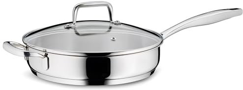 kela Edelstahl Schmorpfanne 24 cm hoher Rand FLAVORIA, 1,6L Induktion Bratpfanne mit Deckel, Dampfauslassventil, Schmortopf unbeschichtet