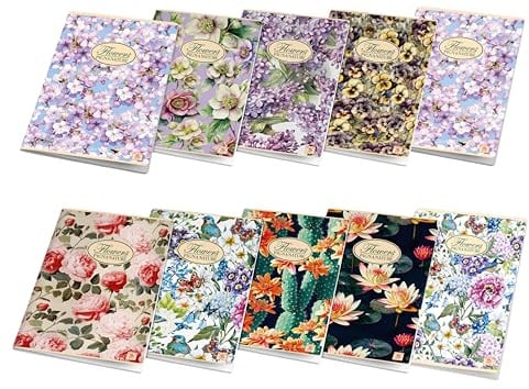 Pigna, Maxi Notizbuch Natur Blumen, A4 21x29,7 cm, innen 0Q, quadratisch mit Rand, 80 g/qm, Recyclingpapier, sortierte Themen, 10