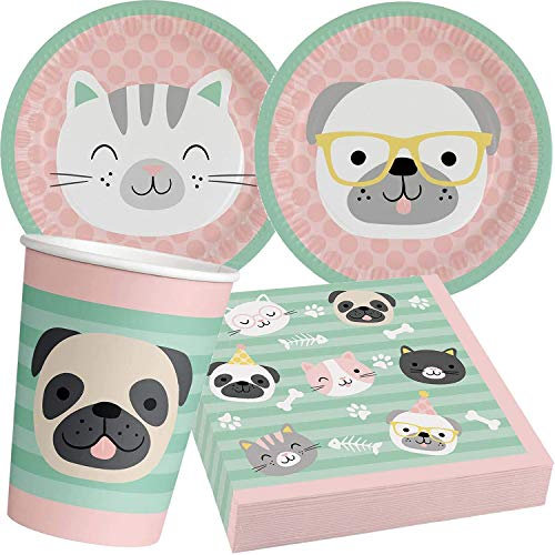 Carpeta 37-teiliges Set * Haustiere * für Kindergeburtstag und Motto-Party mit Teller + Servietten + Becher + Deko | Kinder Geburtstag Hello Pets Katze Hund