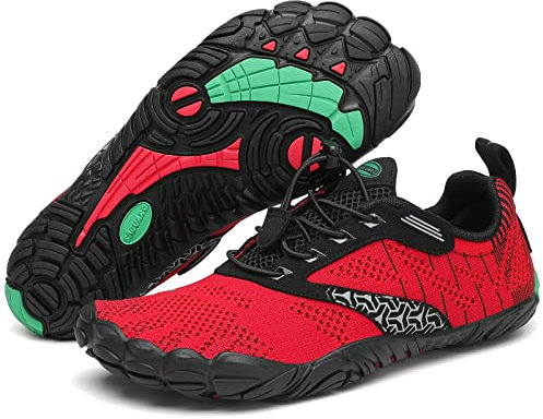 SAGUARO Barfußschuhe Damen Wassersportschuhe Herren Traillaufschuhe Laufschuhe Atmungsaktiv Straßenlaufschue Wasserschuhe Strandschuhe Frauen Schnell Trocknend Zehenschuhe rutschfest Rot 41 EU