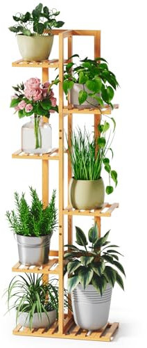ROSSNY Pflanzenständer, Bambus-Pflanzenständer für Zimmerpflanzen, 6 Etagen, 7 Topfpflanzenregal, für den Außenbereich, Pflanzenregal, Pflanztisch für den Innenbereich