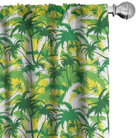 ABAKUHAUS Exotisch Vorhänge, Gardinen, Hawaii-Palme-Entwurf, Fensterbehandlungen für Wohnzimmer Schlafzimmer Dekor, 2 Stück 75 cm b x 245 cm h, Shamrock Grün Gelb