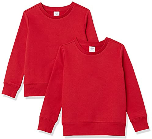 Amazon Essentials Felpe Girocollo in Pile Bambine e Ragazze, Pacco da 2, Rosso, 6-7 Anni