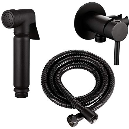 Ensemble complet de douchette design WC/bidet avec mitigeur Mini Shattaf en noir mat