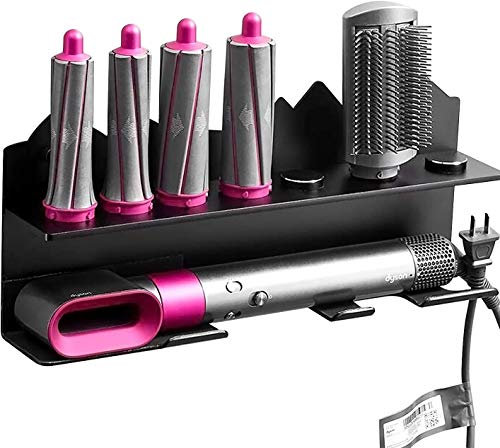Luchs – Wandhalterung Organizer für Dyson Airwrap Haarstyler Lockenwickler Locken Haartrockner Halterung Ständer Fönhalter mit 7 Noppen für Verschiedene Aufsätze Aluminium (Schwarz)