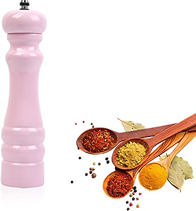 20,3 cm manuale in legno di gomma PU rosa sale e pepe macina con nucleo in ceramica ricaricabile manuale Spice Mill regolabile grossolanità adatto per picnic, feste hotel e ristoranti