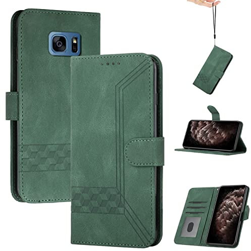 Genlision Funda Compatible con Samsung Galaxy S7 Edge,Flip Leather Edition,Funda de Cuero PU con Cáscara de TPU, magnético, función de Soporte y Ranuras para Tarjetas-Verde