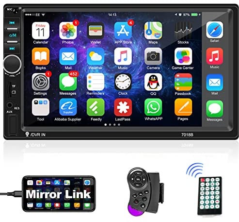 Podofo Autoradio Bluetooth 2 Din, Stereo Auto con Schermo da 7 Pollici Touchscreen con Bluetooth Chiamata Vivavoce, USB, AUX, SD, Controllo del Volante, Android/IOS Mirror Link