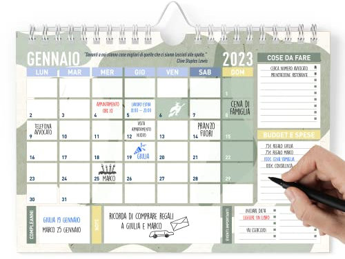 Wandkalender 2023 A4 - Wandkalender 15 Monate Gen 2023 Mar 2024 - Monatsplaner, 21,0 x 29,7 cm (gelber grüner Einband)