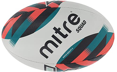 Mitre Squad Rugby Ball Size 5 Match Quality Natural Rubber White/Black/Orange