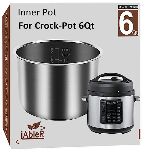 Original Inner Pot for Crock Pot 6 Quart - Stainless Steel Replacement Pot for Crock-Pot 6 Qt Multi-Cooker Crockpot 6 Quart Pressure Cooker 2100467 Accessories Parts