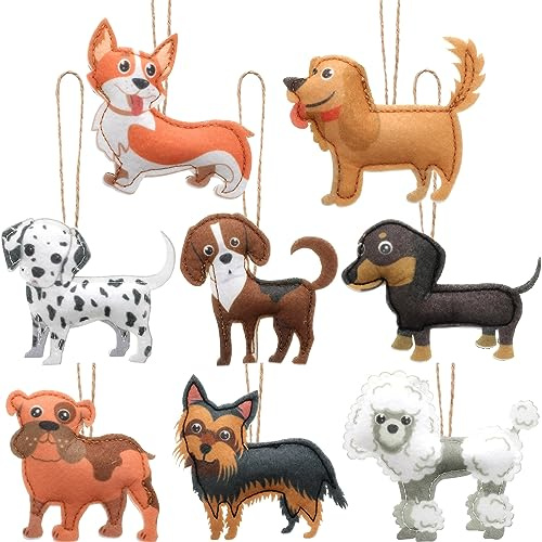 Oudain 8 Pieces Christmas Ornament Christmas Hanging Figurine Ornament Gifts for Girls Car Hanging Ornaments Xmas Decor Christmas Tree Ornaments Stuffed Animal Felt Decor (Dog)