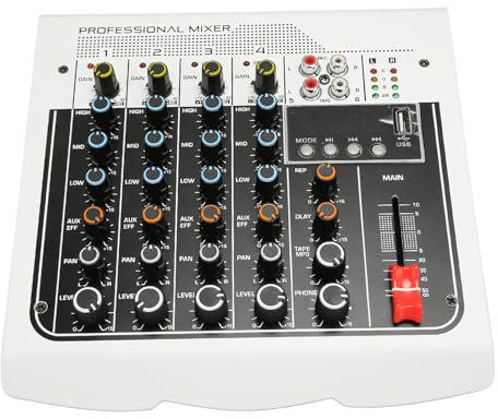 Sound Mixer Board, 4 Kanal USB Bluetooth Sprachwechsler Soundkarte mit Digitalanzeige, 48 V Live Soundkarten Mixer mit Integriertem DPS Prozessor für DJ Studio Streaming