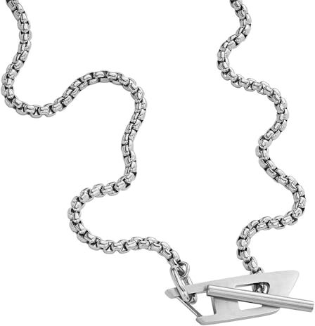 Diesel Herren-Edelstahl-Halskette mit Knebelverschluss, Helles Silber