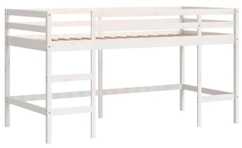 vidaXL Kinderhochbett, Hochbett mit Leiter Rausfallschutz, Spielbett Bett für Kinder ab 6 Jahren, Kinderbett Etagenbett Stockbett, Weiß 90x200cm Massivholz Kiefer