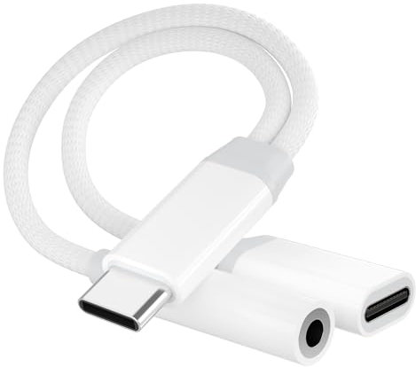 USB C to 3.5mm Jack and Charger Adapter, [2 in 1] Type C Headphone Adapter with Music Fast Charge Volume Control, Compatible with iPhone 15, iPad Pro, Samsung, Pixel, Huawei, OnePlus, Xiao-mi etc.